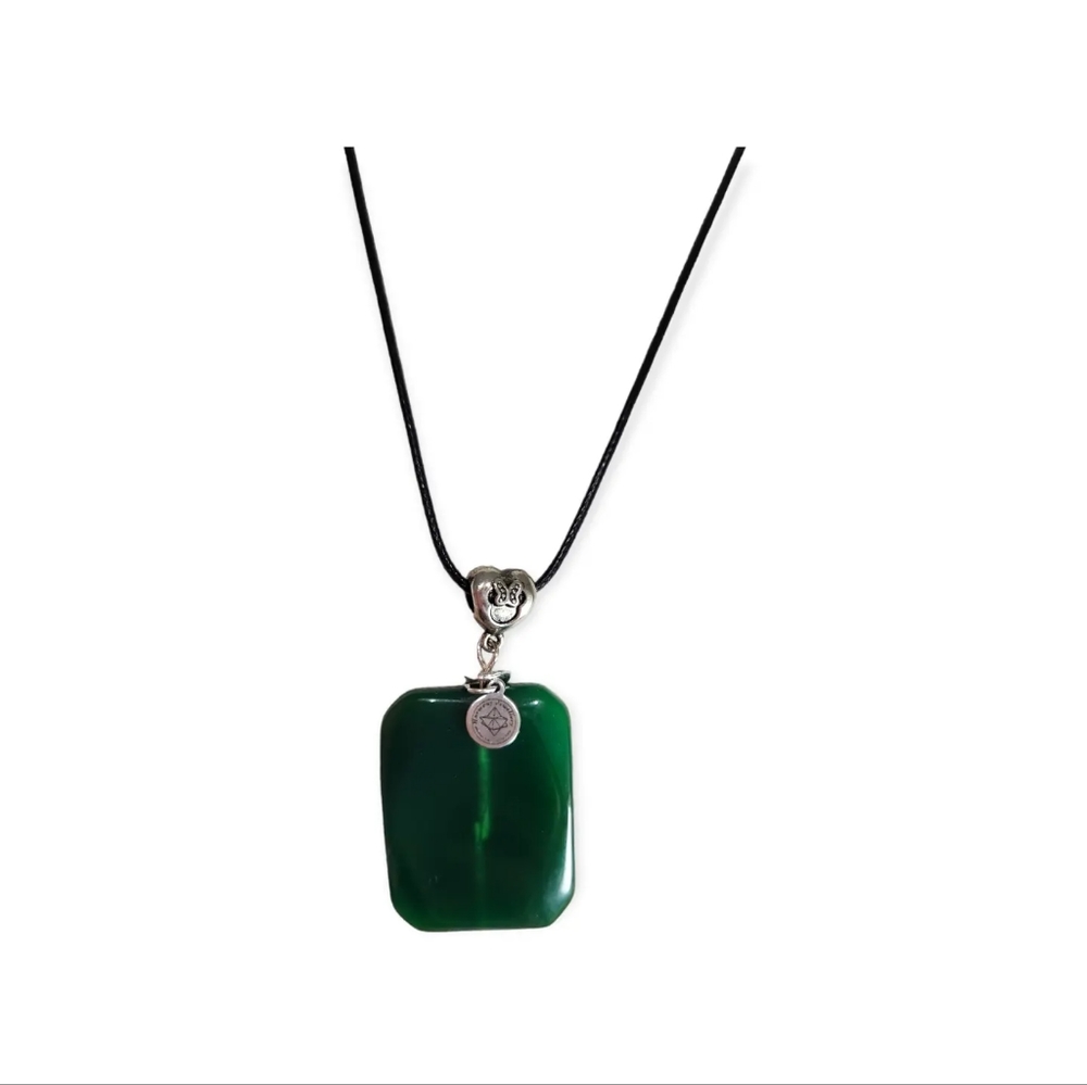 Green Agate Rectangular shape Pendant with a cord